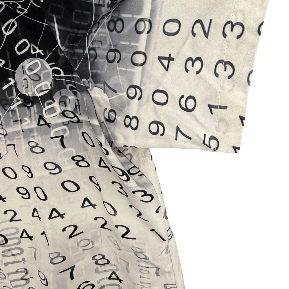 Y2K Math Button Down Shirt 3XL Digital Matrix Binary Code Print Short Sleeve